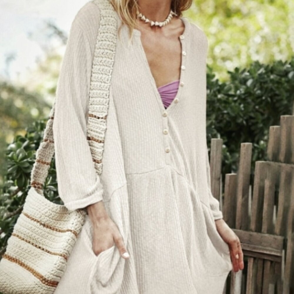 Free People Beach Blossom Henley Ribbed Tshirt Dress